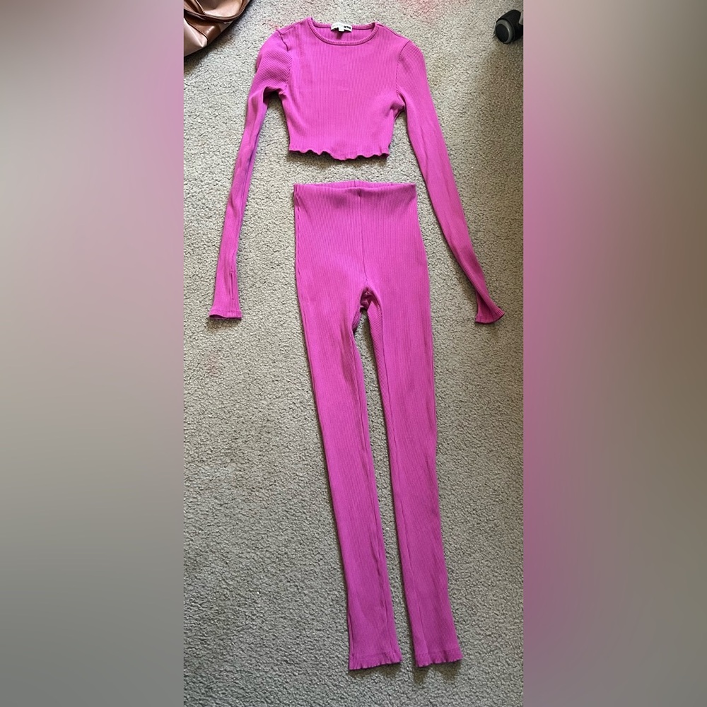 Magenta Ribbed Women's 2 Piece set
